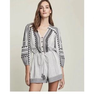 VERONICA BEARD Bayleise Long Sleeve Cotton Romper Black Multi Size S